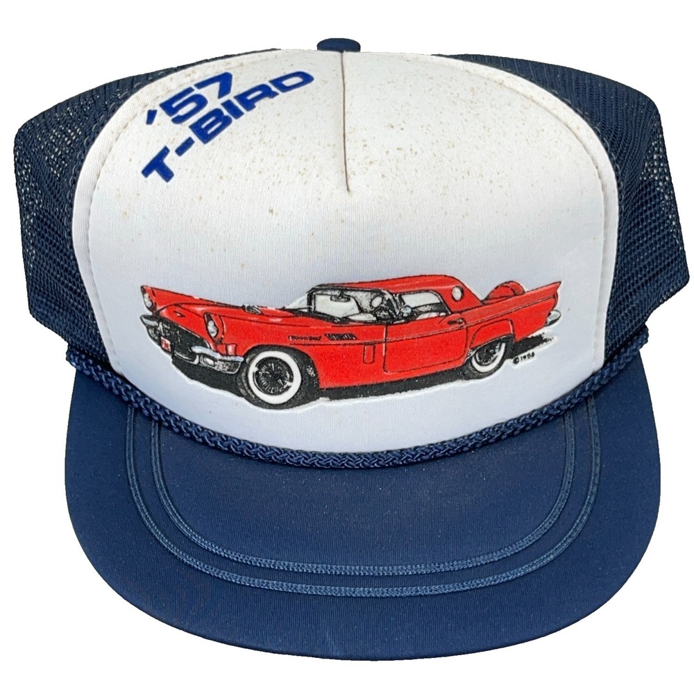 Vintage 57 T-Bird Trucker Hat Cap Snapback Thunderbird Ford Blue White 80s 90s